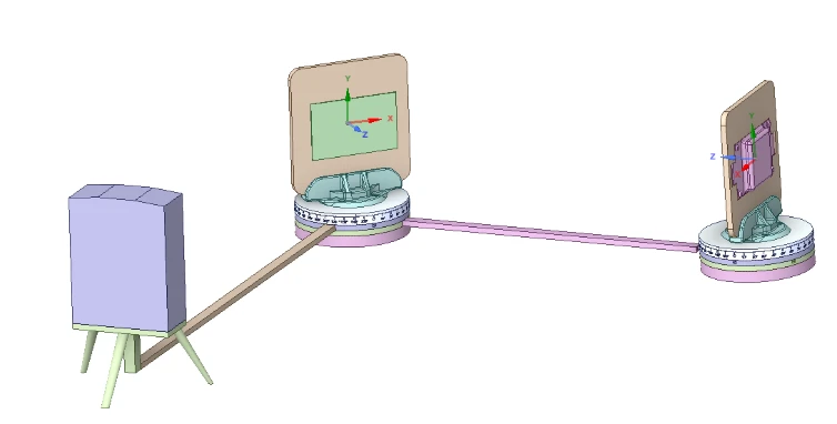 Optische Bank, nachgebildet in SPEOS im Reflexionsmodus, d.h. mit seitlicher Beleuchtung der Probe