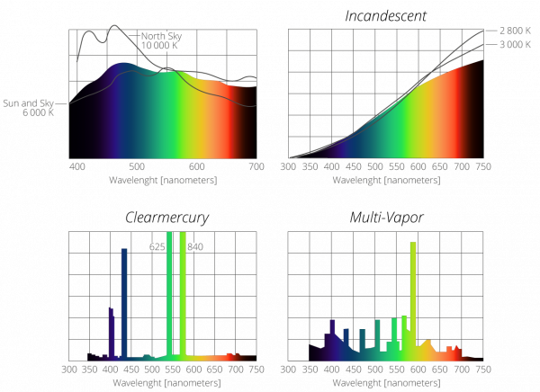Emission spectra of different light sources