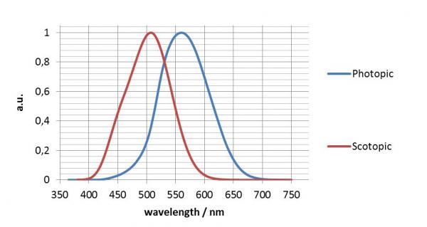 Spectral function of the eye for photopic and scotopic vision